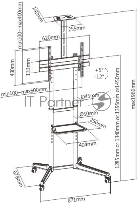 Подставка для телевизора Ultramounts UM 268 черный 37-75 макс.50кг напольный мобильный