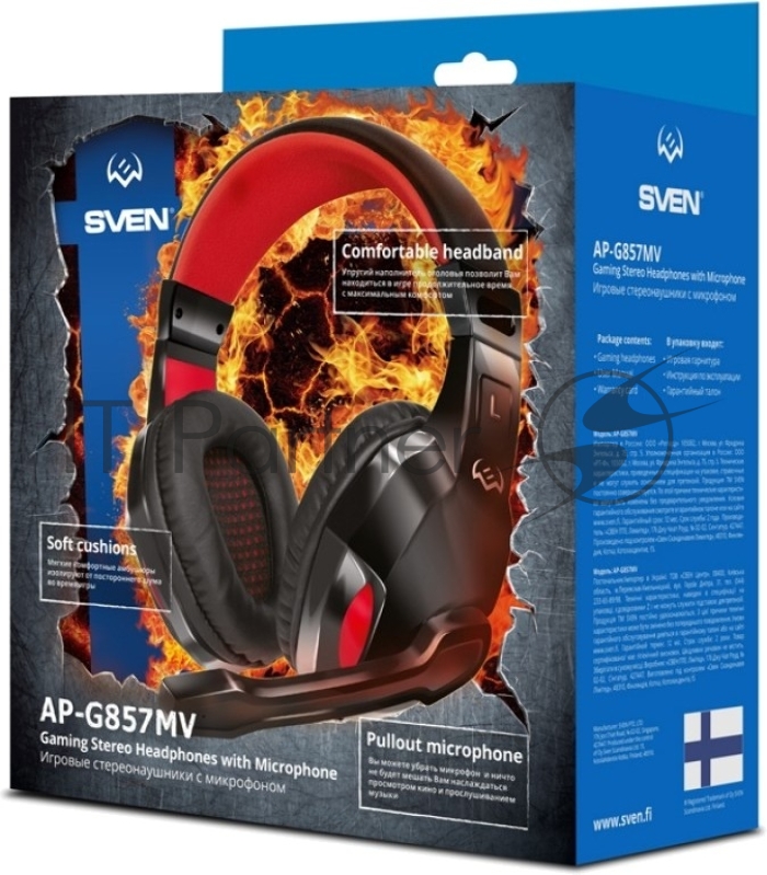 SVEN AP-G857MV Игровые наушники с микрофоном черно-красные (mini jack O 3,5 мм (4 pin), 40 мм)