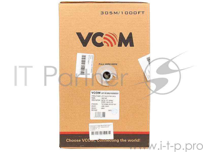 Кабель UTP 5e кат. VCOM VNC1100, 4 пары, однож., 24AWG/0.51мм, CCAW (305м)