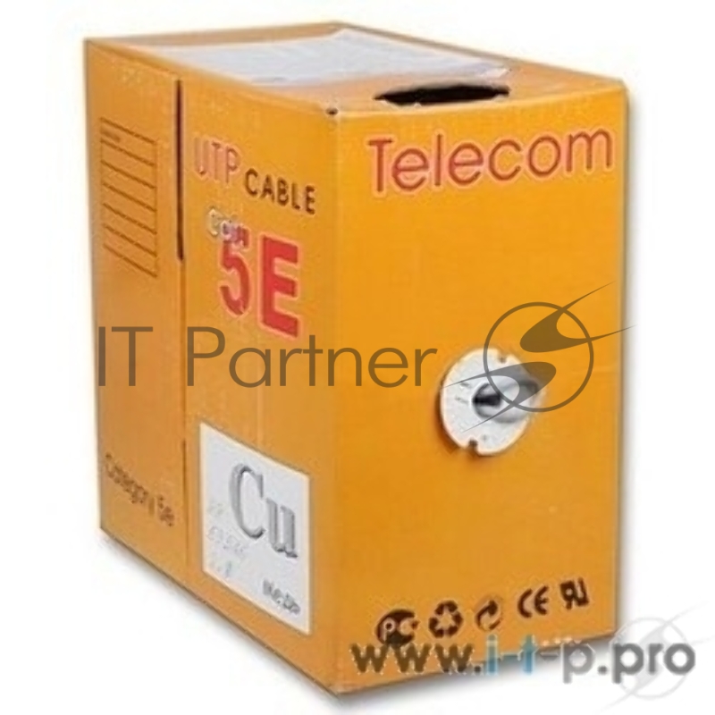 Кабель UTP 5e кат. Telecom UTP4-TC1000C5EM-CU-IS, 4 пары, однож., 24AWG/0.51мм, медь (305м), серый