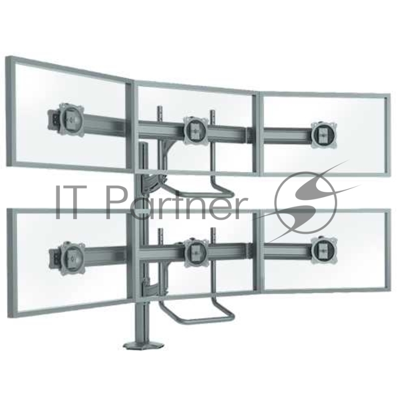 Настольное крепление Chief K4G320B Kontour K4 для 6-ти мониторов 3х2, монтаж в отверстие столешницы, регулировка выноса, высоты и панорамы, VESA: 75x75, 100x100, вес каждого монитора до 6,8 кг., портретная/ ландшафтная ориентация