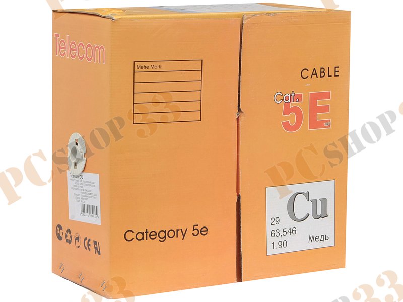 Кабель UTP 5e кат. Telecom UTP4-TC1000C5EP-CU-OS, 4 пары, однож., 24AWG/0.51мм, медь (305м), наружный, черный