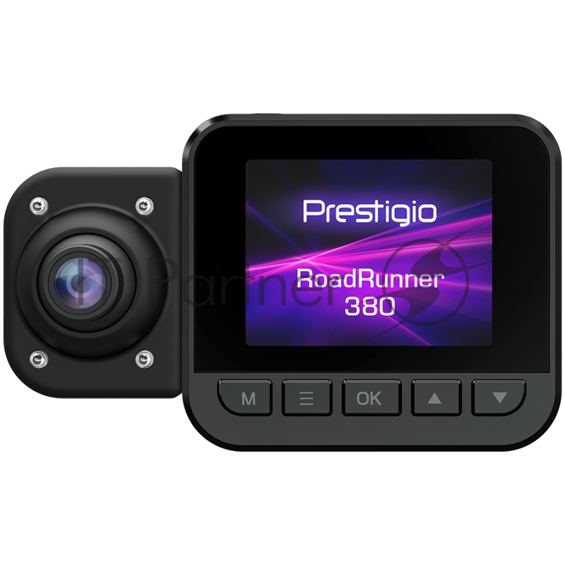 Видеорегистратор Prestigio RoadRunner 380, 2.0 (320x240) IPS display, Dual camera: front - FHD 1920x1080@30fps, HD 1280x720@30fps, interior - HD 1280x720@30fps, Jieli AC5401A, 2 MP CMOS GC2053 image sensor, 2 MP camera, 140° Viewing Angle, Night Visi