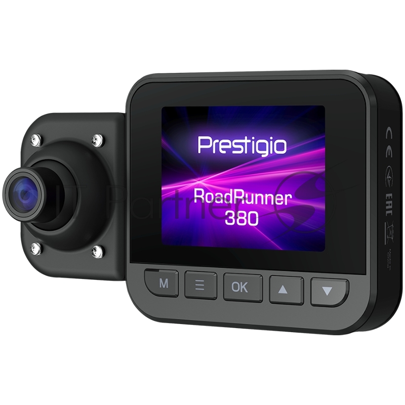 Видеорегистратор Prestigio RoadRunner 380, 2.0 (320x240) IPS display, Dual camera: front - FHD 1920x1080@30fps, HD 1280x720@30fps, interior - HD 1280x720@30fps, Jieli AC5401A, 2 MP CMOS GC2053 image sensor, 2 MP camera, 140° Viewing Angle, Night Visi