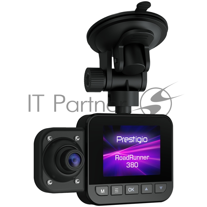 Видеорегистратор Prestigio RoadRunner 380, 2.0 (320x240) IPS display, Dual camera: front - FHD 1920x1080@30fps, HD 1280x720@30fps, interior - HD 1280x720@30fps, Jieli AC5401A, 2 MP CMOS GC2053 image sensor, 2 MP camera, 140° Viewing Angle, Night Visi