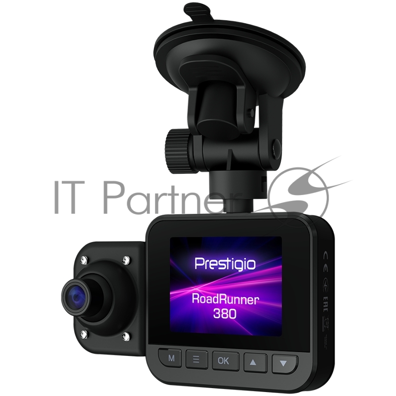 Видеорегистратор Prestigio RoadRunner 380, 2.0 (320x240) IPS display, Dual camera: front - FHD 1920x1080@30fps, HD 1280x720@30fps, interior - HD 1280x720@30fps, Jieli AC5401A, 2 MP CMOS GC2053 image sensor, 2 MP camera, 140° Viewing Angle, Night Visi