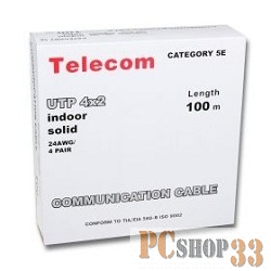 Кабель UTP 5e кат. Telecom UTP4-TC100C5EN-CCA-IS, 4 пары, однож., 24AWG/0.51мм, CCAW (100м)