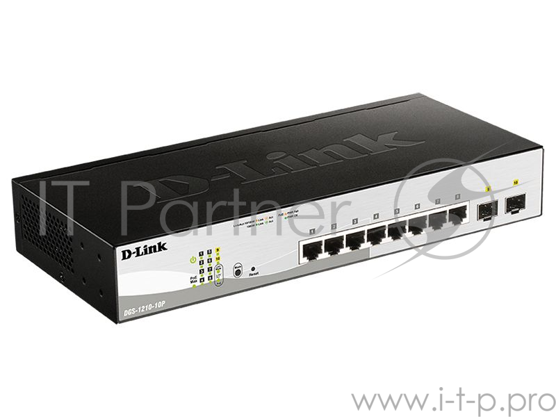 Коммутатор 1U 19 RM D-Link DGS-1210-10P/F1A 8 портов 1Гбит/сек. + 2 порта SFP, управляемый