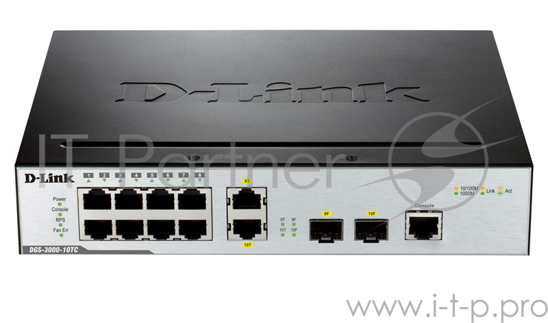Коммутатор 1U 19 RM D-Link DGS-3000-10TC/A1A 8 портов 1Гбит/сек. + 2 порта 1Гбит/сек./SFP, управляемый