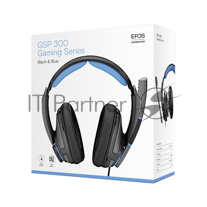 EPOS GSP 300 чёрно-синяя игровая гарнитура (Sennheiser, mini jack 3.5 мм, PC / Soft phone, PS4, Xbox One, Nintendo Switch, Mac OSX, PS5, Xbox Series