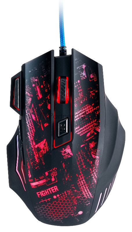 Мышь Qumo Fighter M38, проводная, оптическая, 7 кноп., подсв. 4 цв., 1200/1600/2400/3200 dpi, программируемая