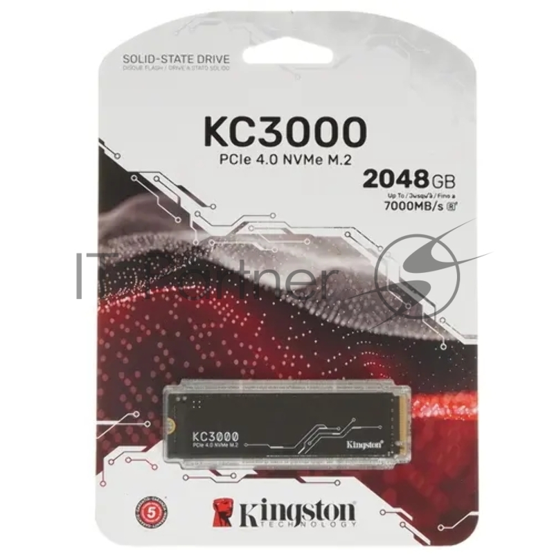Твердотельный накопитель M.2 2280 2048GB Kingston KC3000 Client SSD SKC3000S/2048G PCIe 4.0 NVMe, 7000/7000, IOPS 1000/1000K, MTBF 1.8M, 3D TLC, 1600TBW, 0.71DWPD, with Heat Spreader (5 лет), RTL