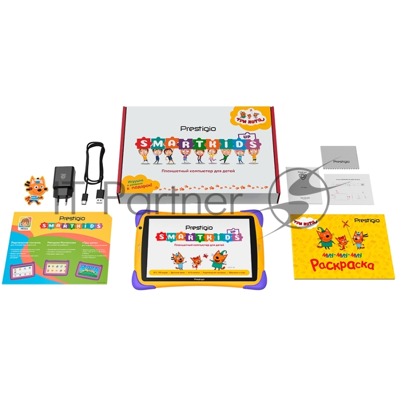 Планшет Prestigio SmartKids UP, 10.1 (1280*800) IPS display, Android 10 (Go edition), up to 1.5GHz Quad Core RK3326 CPU, 1GB + 16GB, BT 4.0, WiFi, 0.3MP front cam + 2.0MP rear cam, USB ype-C, microSD card slot, 6000mAh battery. Color: orange-violet