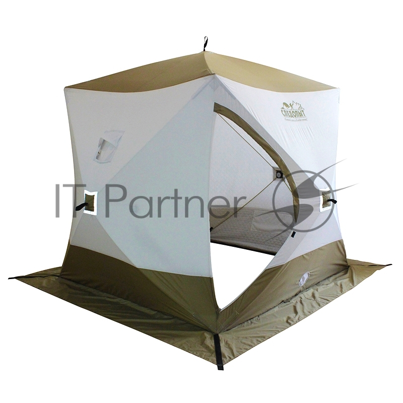 Палатка зимняя куб СЛЕДОПЫТ Premium 1,8х1,8 м, 3-х местная, 3 слоя, цв. белый/олива