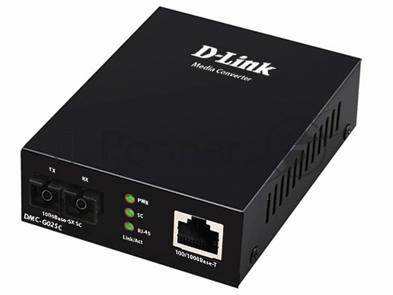 D-Link DMC-G02SC/A1A Медиаконвертер с 1 портом 100/1000Base-T и 1 портом 1000Base-SX с разъемом SC для многомодового оптического кабеля (до 550 м)