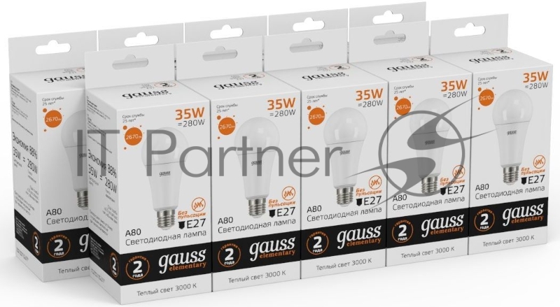 Лампа светодиодная Gauss Globe Elementary 35Вт цок.:E27 груша 220B 3000K св.свеч.бел.теп. А67 (упак.:1шт) (70215)