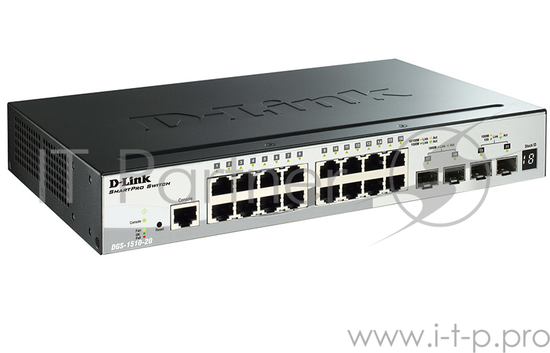 Коммутатор 1U 19 RM D-Link DGS-1510-20/A1A 16 портов 1Гбит/сек. + 2 порта SFP + 2 порта SFP+, управляемый