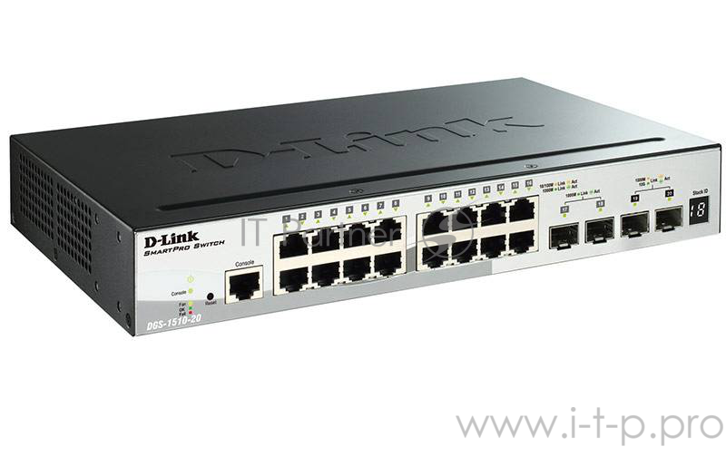 Коммутатор 1U 19 RM D-Link DGS-1510-20/A1A 16 портов 1Гбит/сек. + 2 порта SFP + 2 порта SFP+, управляемый