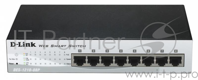 Коммутатор 1U 19 RM D-Link DES-1210-08P/C2A 8 портов 100Мбит/сек., управляемый