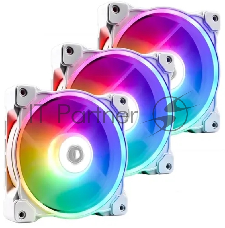 Вентилятор ID-COOLING ZF-12025-ARGB TRIO SNOW (3 in 1) 120x120x25мм (20шт./кор, PWM, Low Noise, резиновые углы, Addresable RGB, 500-1600об/мин, снежно белый) BOX