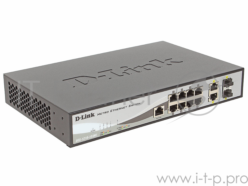 Коммутатор 1U 19 RM D-Link DES-1210-10/ME/B1A 8 портов 100Мбит/сек. + 2 порта 1Гбит/сек./SFP, управляемый