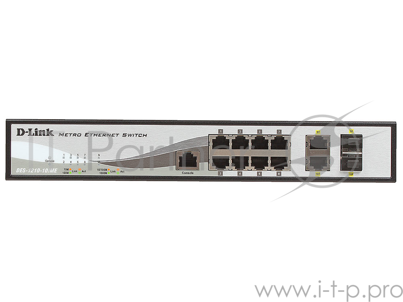 Коммутатор 1U 19 RM D-Link DES-1210-10/ME/B1A 8 портов 100Мбит/сек. + 2 порта 1Гбит/сек./SFP, управляемый