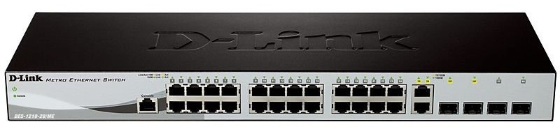 Коммутатор 1U 19 RM D-Link DES-1210-28/ME/B2A 24 порта 100Мбит/сек. + 2 порта 1Гбит/сек./SFP + 2 порта SFP, управляемый