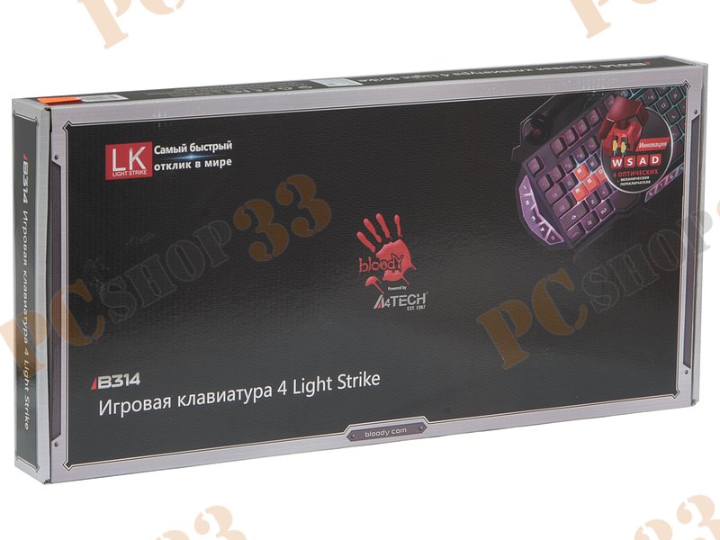 Клавиатура A4Tech Bloody B314, 103+10кн., подсветка, водостойкая, черный (USB)