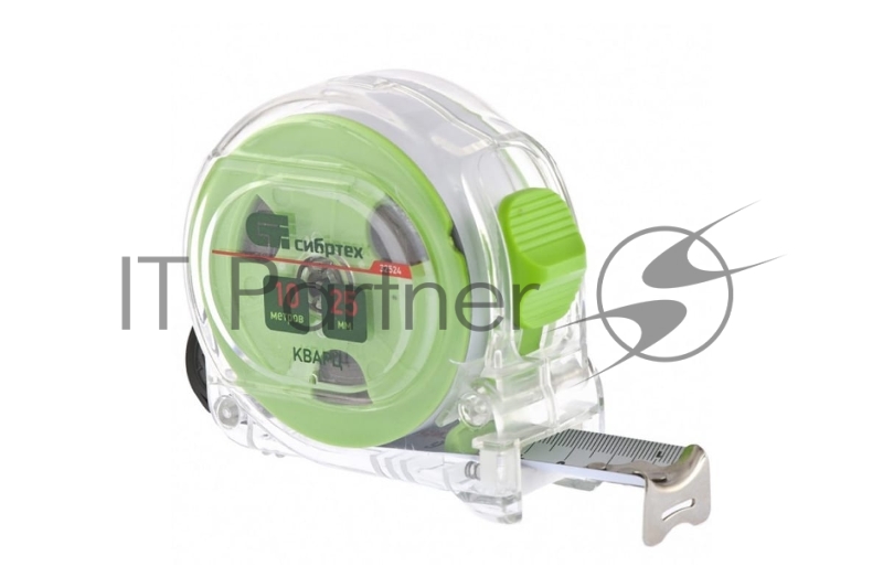Рулетка СИБРТЕХ 32524 кварц прозрачный корпус амортизатор 10 мх25мм