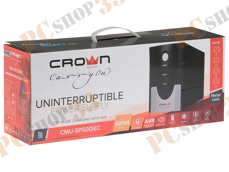 ИБП (UPS) 500ВА CrownMicro CMU-SP500IEC, черно-серебр.