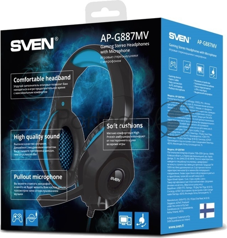 Гарнитура SVEN AP-G887MV, черный-синий 2.2 m, 3.5 jack