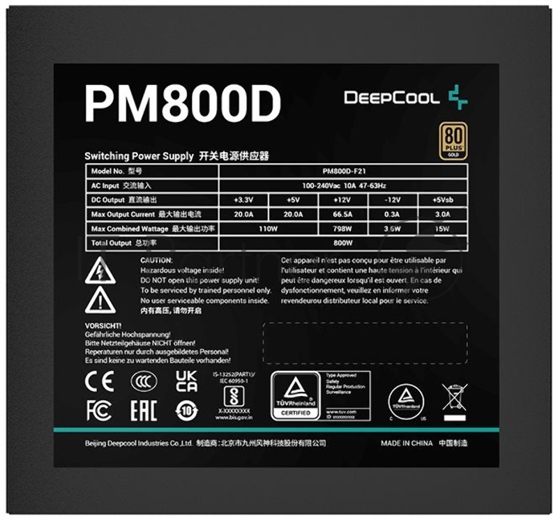 Блок питания Deepcool PM PM800D (R-PM800D-FA0B-EU), 800 Вт, ATX12V 2.4, активный PFC, вентилятор 120x120 мм, cертификат 80 PLUS Gold