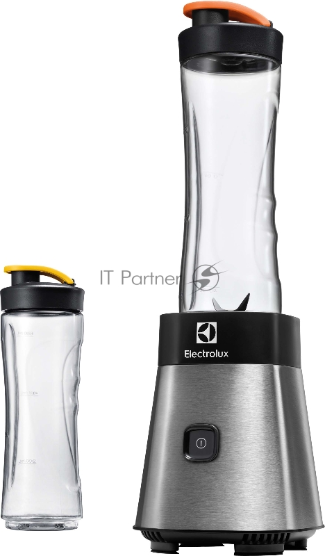 Блендер настольный Electrolux ESB2900, мощность 400 Вт, съемный нож из нерж. стали с 4мя лезвиями, колба из Tritan 0,6 л. с крышкой, 2 бутылки емкостью по 300 мл с крышкой с ручкой, измельчитель, кофемолка. цвет нержавеющая сталь/черный