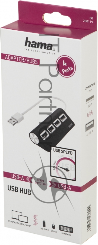 Разветвитель USB 2.0 Hama H- 200119 4порт. серый (00200119)