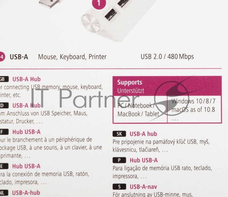 Разветвитель USB 2.0 Hama H-200120 4порт. белый (00200120)