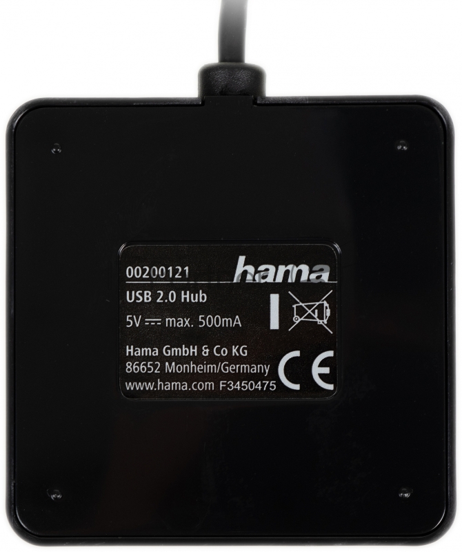Разветвитель USB 2.0 Hama H-200121 4порт. черный (00200121)