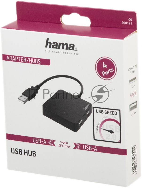 Разветвитель USB 2.0 Hama H-200121 4порт. черный (00200121)