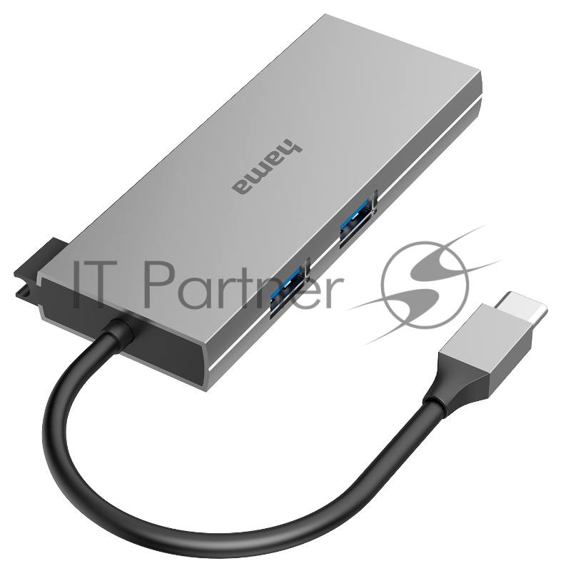 Разветвитель USB-C Hama H-200110 6порт. серый (00200110)