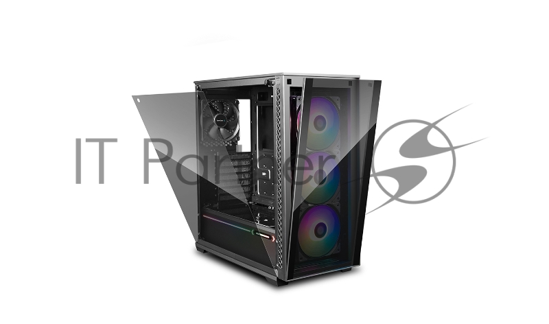 Корпус DeepCool Matrexx 70 ADD-RGB 3F DP-ATX-MATREXX70-BKG0P-3F, Mid Tower, блок питания отсутствует, ATX/micro-ATX/eATX/mini-ITX, 4 вентилятора, 1xUSB 2.0, 2xUSB 3.0, цвет черный