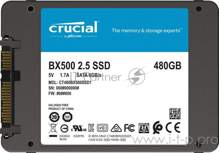 SSD диск 480ГБ 2.5 Crucial BX500 CT480BX500SSD1 (SATA III)