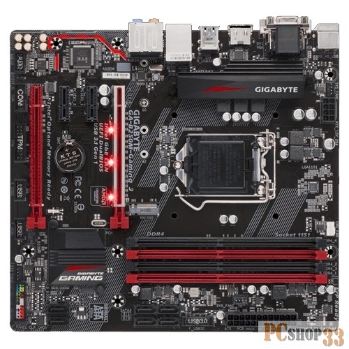 Мат. плата Socket1151 GIGABYTE GA-B250M-GAMING 3 (iB250, 4xDDR4, M.2, SATA III, 2xPCI-E, D-Sub, DVI, HDMI, 1Гбит LAN, USB3.1, mATX)