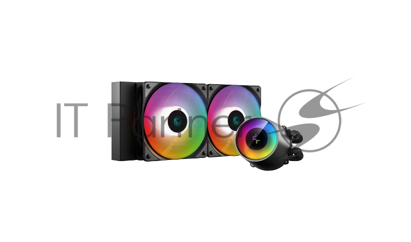 Водяное охлаждение DeepCool Castle 240 RGB V2 для процессора, СВО, Socket 115x/1200, 1356, 1366, 2011, 2011-3, 2066, AM2, AM2+, AM3, AM3+, AM4, FM1, FM2, FM2+, TR4, sTRX4, SP3, 2x120 мм, 500-1800 об/мин, TDP 250 Вт, разноцветная подсветка