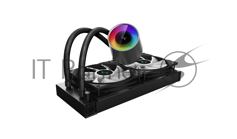Водяное охлаждение DeepCool Castle 240 RGB V2 для процессора, СВО, Socket 115x/1200, 1356, 1366, 2011, 2011-3, 2066, AM2, AM2+, AM3, AM3+, AM4, FM1, FM2, FM2+, TR4, sTRX4, SP3, 2x120 мм, 500-1800 об/мин, TDP 250 Вт, разноцветная подсветка