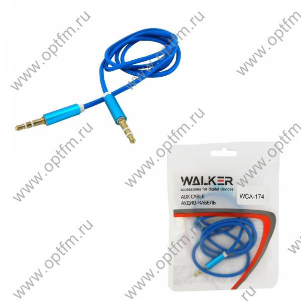 Кабель AUX WALKER WCA-174 в тканевой оплетке синий (1м) /пакет/
