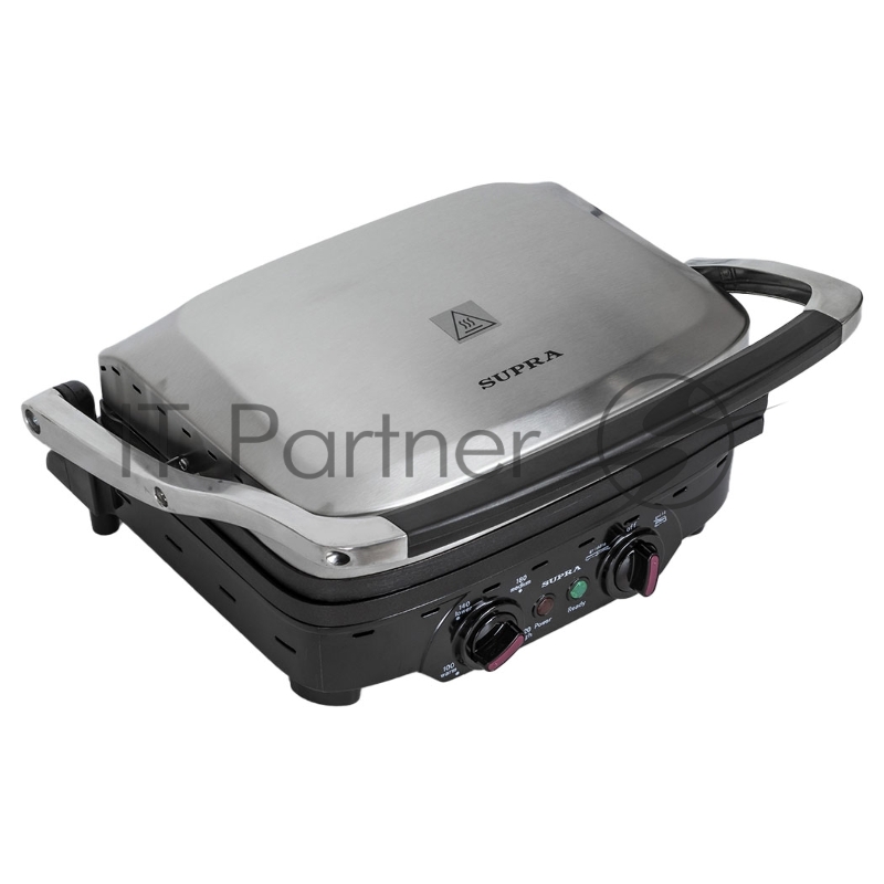 Электрогриль SUPRA GS-7510, 2000 Вт, гриль-пресс, режим барбекю (180 градусов), съемные панели, индикация включения и нагрева, размер панелей 29х23 см, контейнер для сбора жира, черный