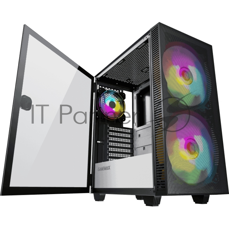 GameMax Корпус Aero А367 (ATX,Черн.,USB3.0, Зак.стекло,2*200мм RGB вент+конт.+пульт, сет.фильтр, без БП)