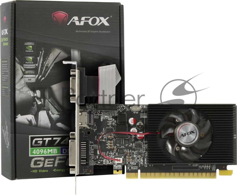 Видеокарта AFOX GeForce GT 740 Low Profile 4GB (AF740-4096D3L3) 128Bit DVI HDMI VGA, Single fan