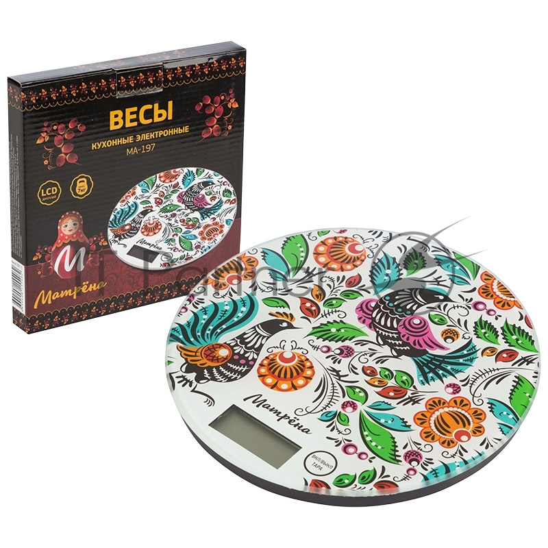 Весы кухонные электронные МАТРЁНА МА-197, 7 кг, городецкая роспись
