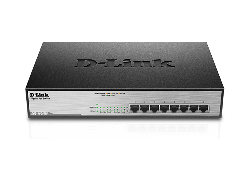Коммутатор 1U 19 RM D-Link DGS-1008MP/A1A 8 портов 1Гбит/сек.