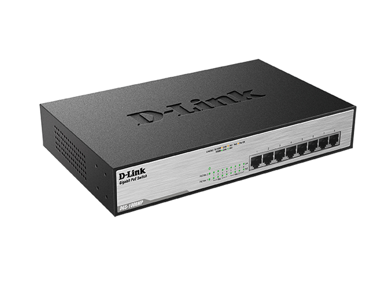 Коммутатор 1U 19 RM D-Link DGS-1008MP/A1A 8 портов 1Гбит/сек.